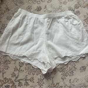 Zara White Embroidered Cotton Sleep Shorts